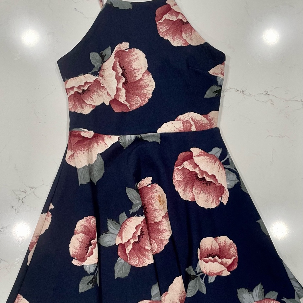 Altar'd State Navy & Floral Skater Dress-Small